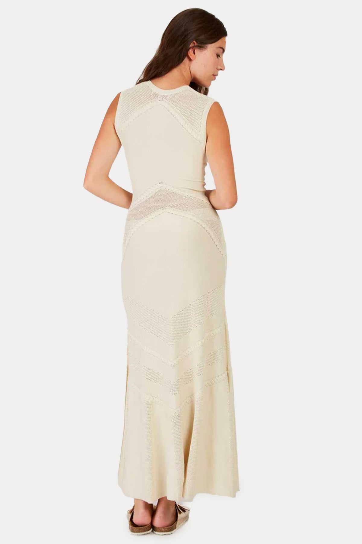 Rene Derhy Xanadu V Yaka Dantel Nakışlı Maxi Örgü Elbise