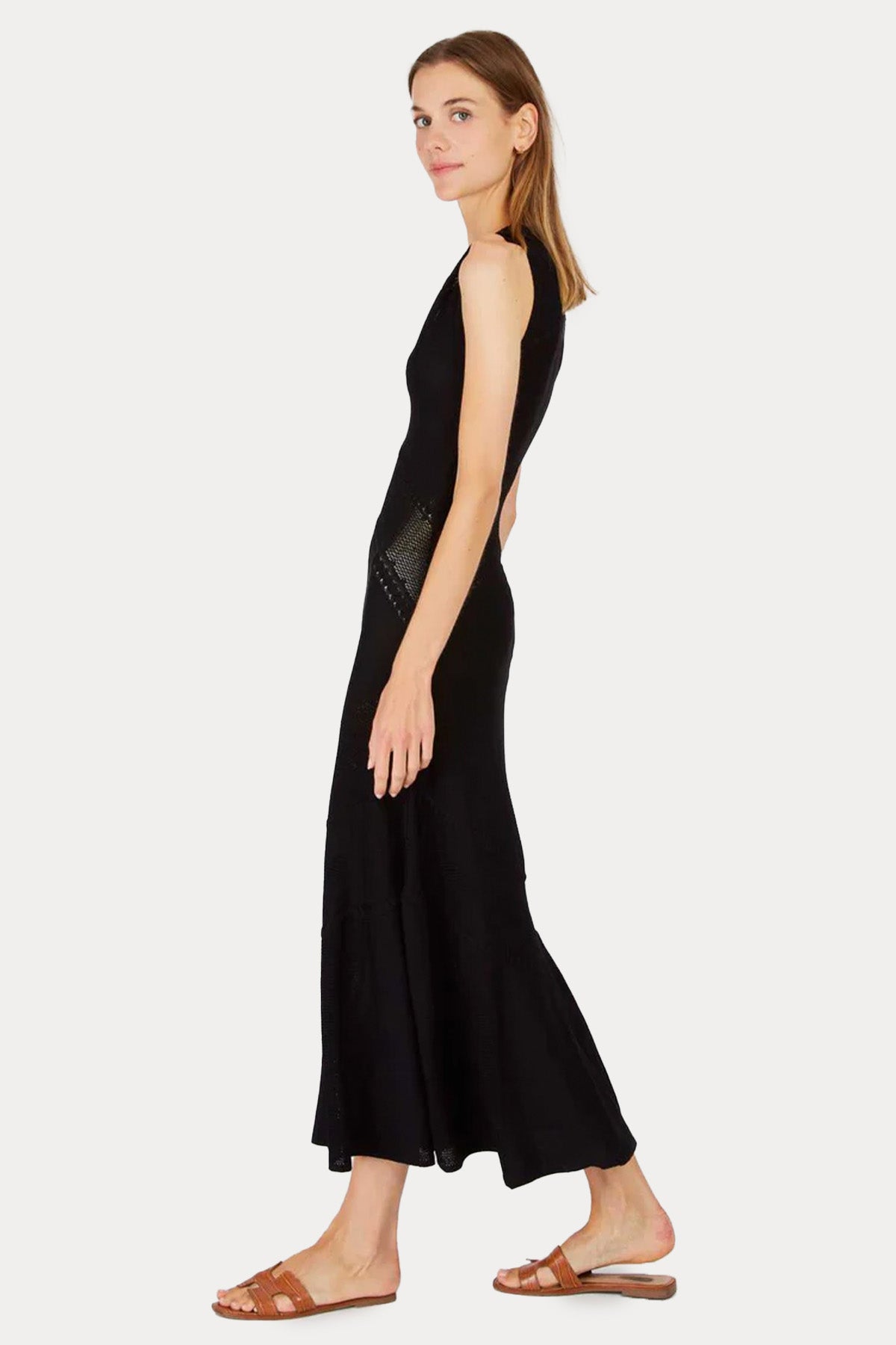 Rene Derhy Xanadu V Yaka Dantel Nakışlı Maxi Örgü Elbise