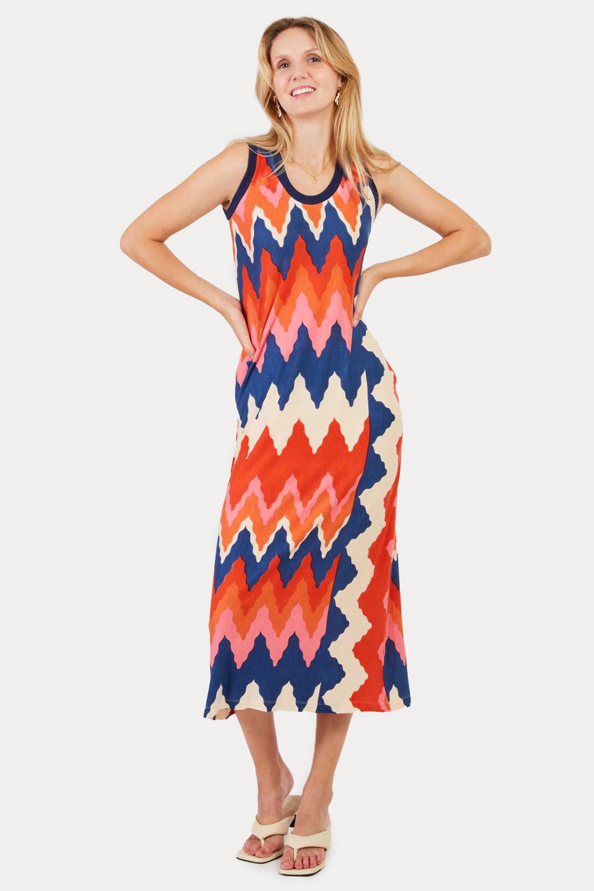 Rene Derhy Priscia Zikzak Renkli Desenli Midi Elbise