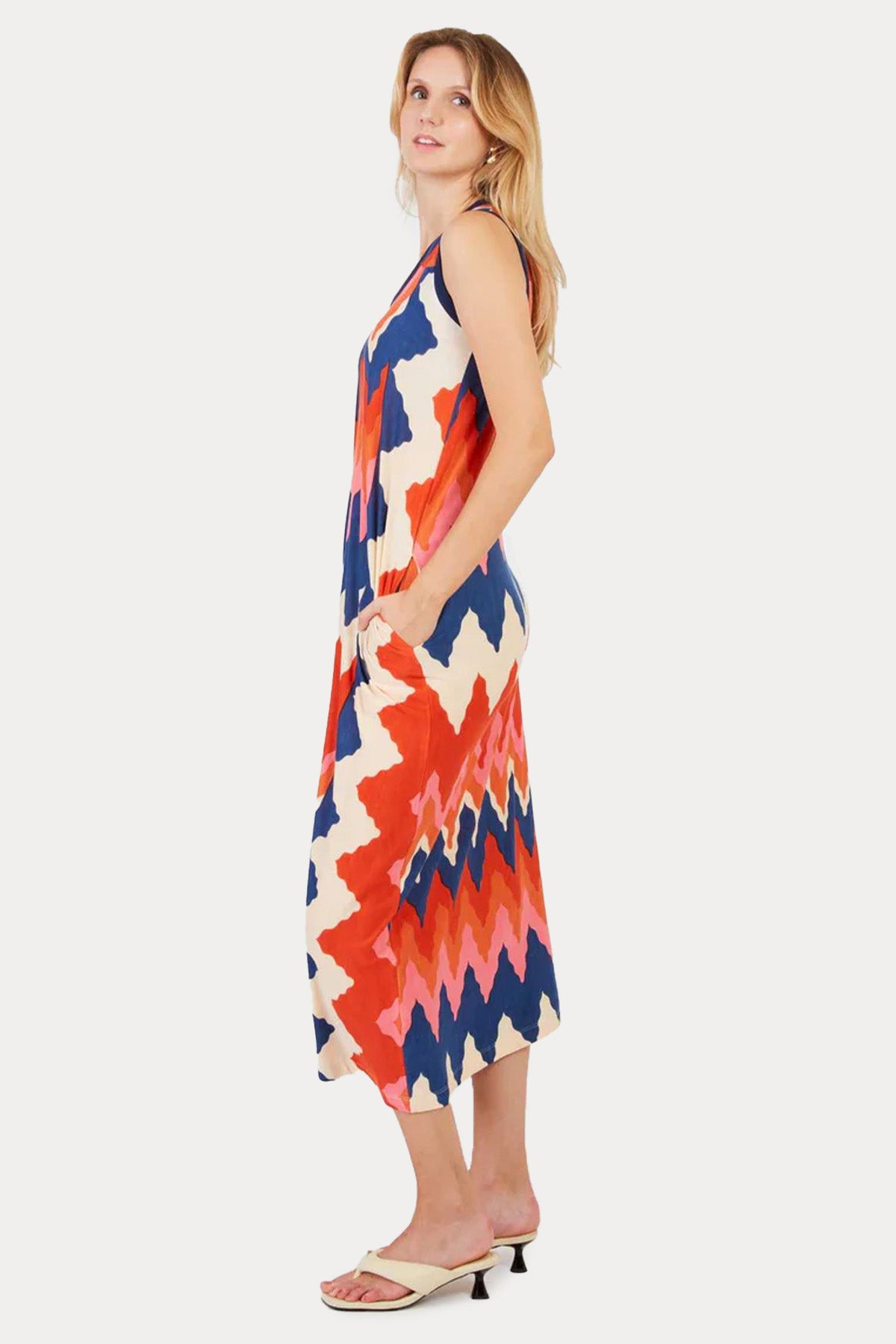 Rene Derhy Priscia Zikzak Renkli Desenli Midi Elbise