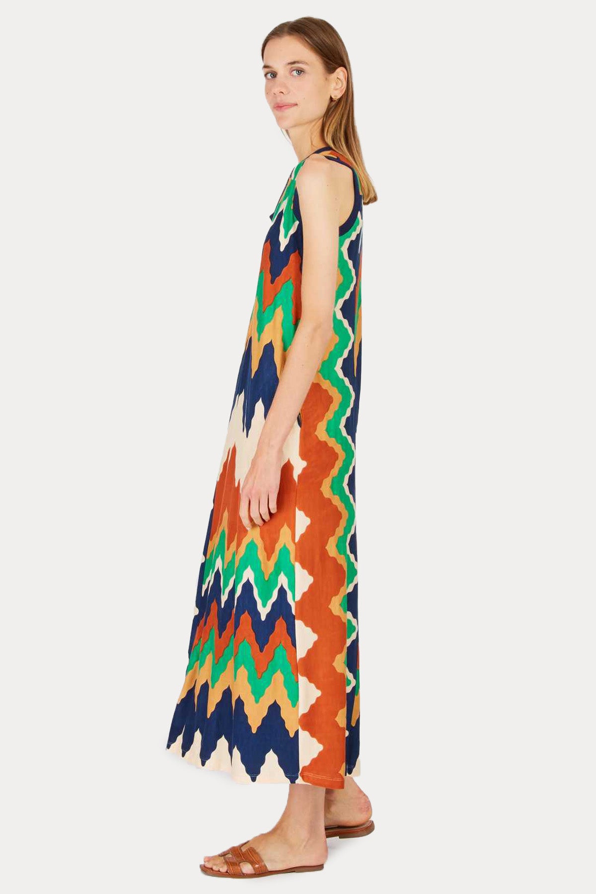 Rene Derhy Priscia Zikzak Renkli Desenli Midi Elbise