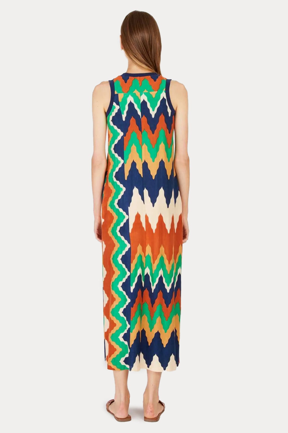 Rene Derhy Priscia Zikzak Renkli Desenli Midi Elbise