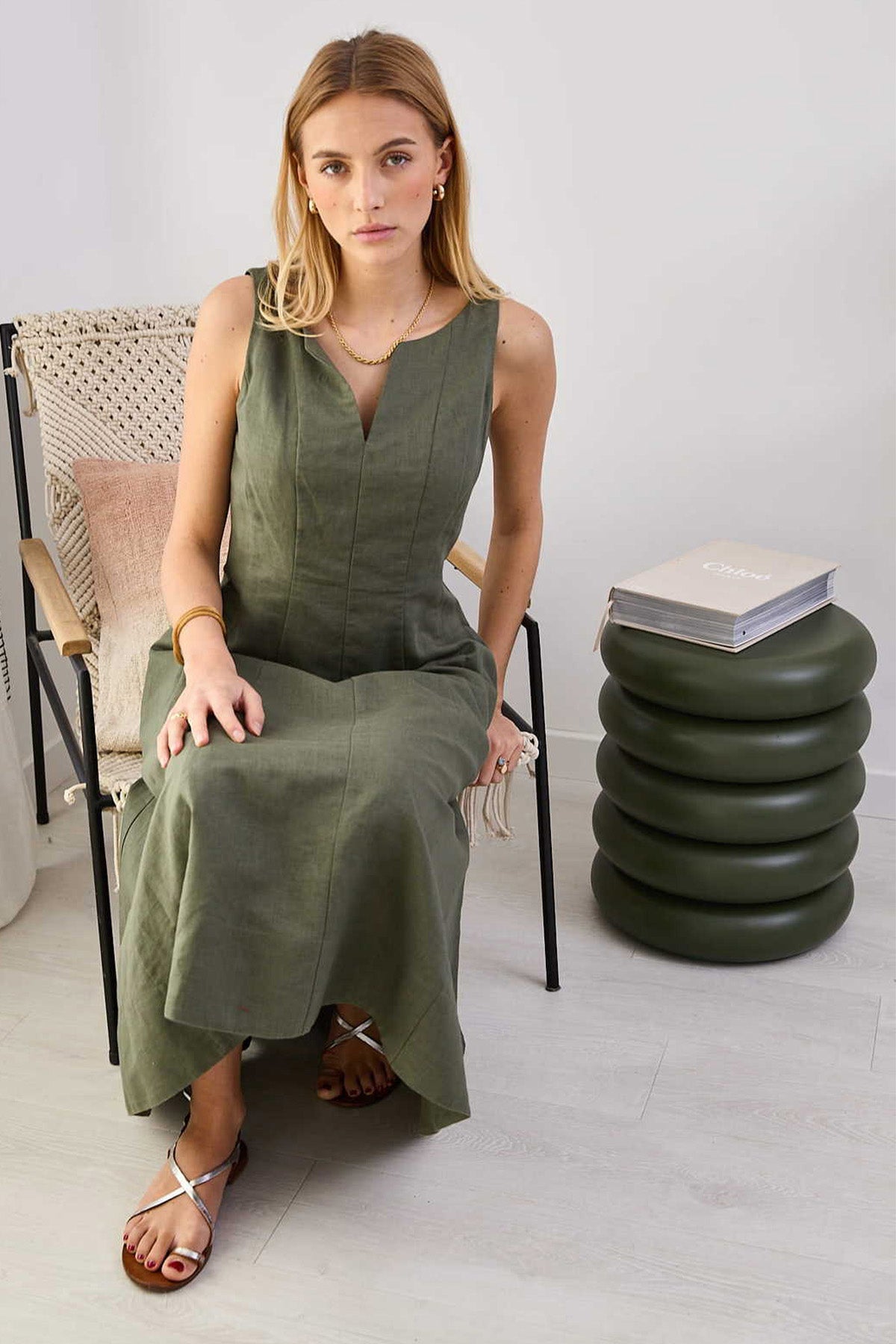 Rene Derhy Cameleon Midi Keten Elbise