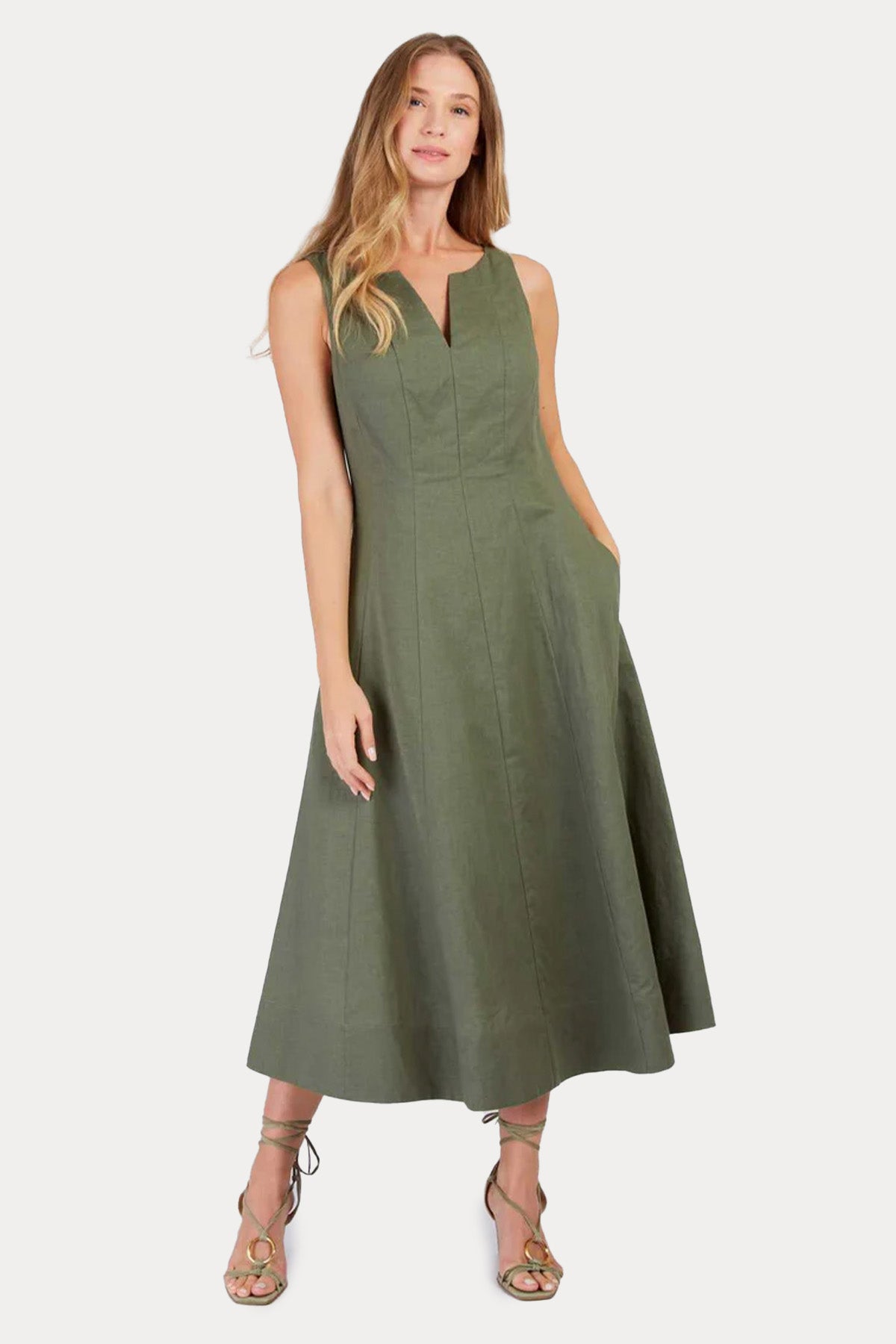 Rene Derhy Cameleon Midi Keten Elbise