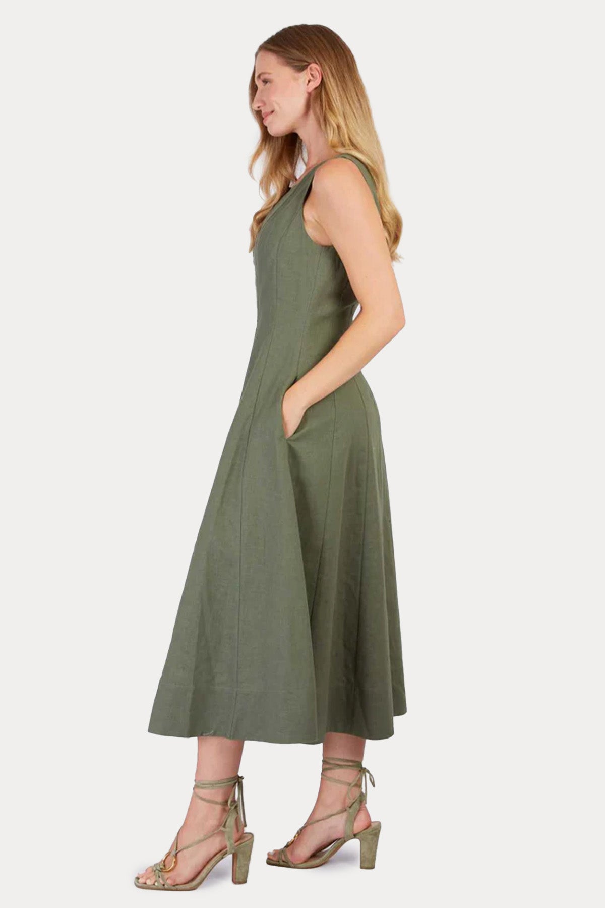 Rene Derhy Cameleon Midi Keten Elbise