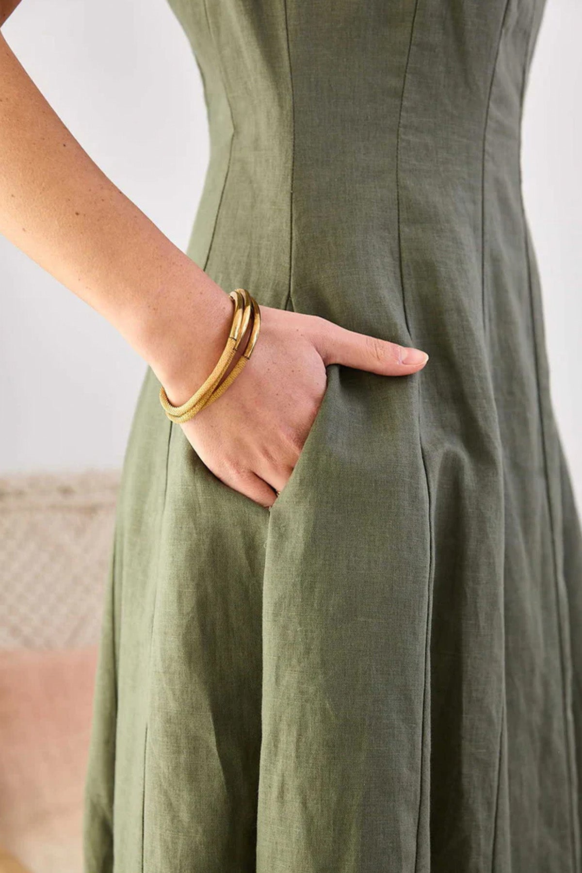 Rene Derhy Cameleon Midi Keten Elbise