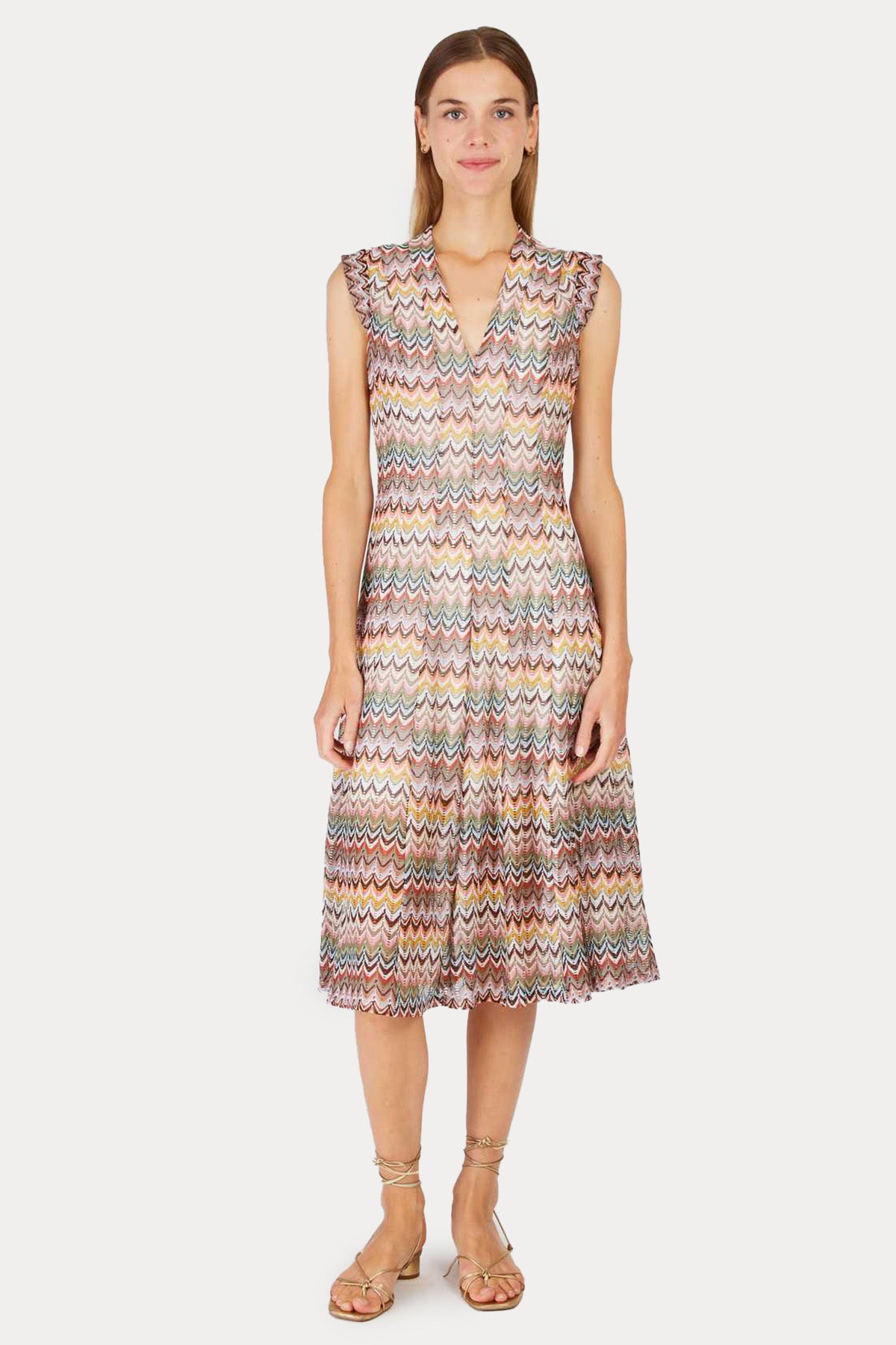 Rene Derhy Polette V Yaka İnce Örgü Midi Elbise