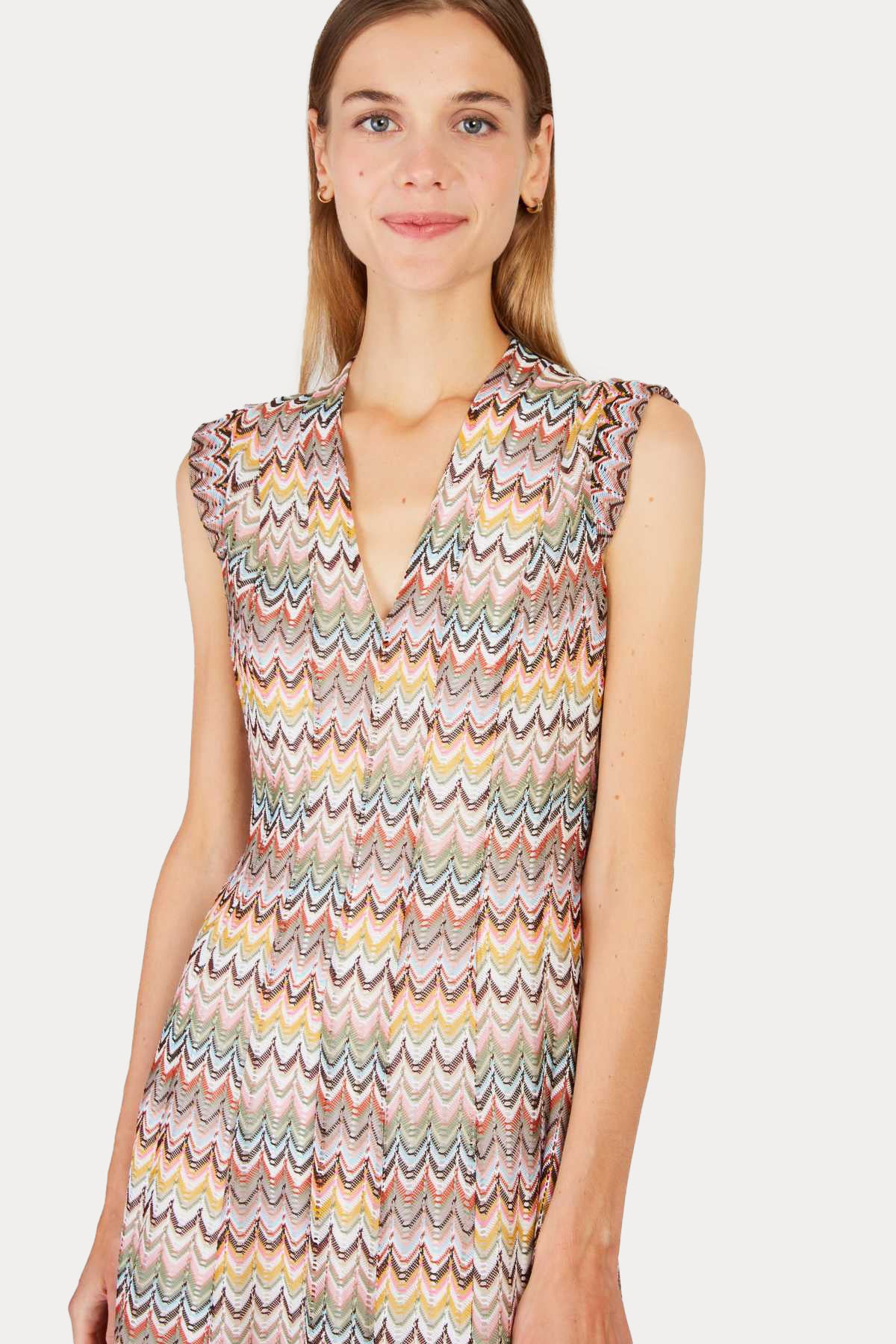 Rene Derhy Polette V Yaka İnce Örgü Midi Elbise