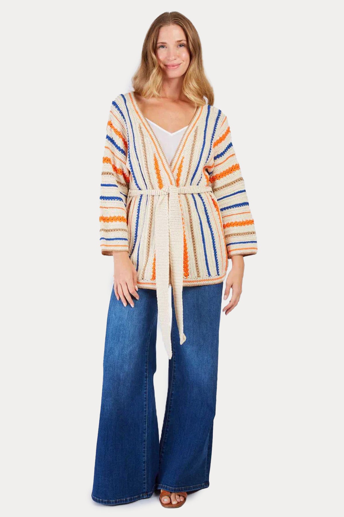 Rene Derhy Firmine Renkli Örgü Kemerli Triko Ceket