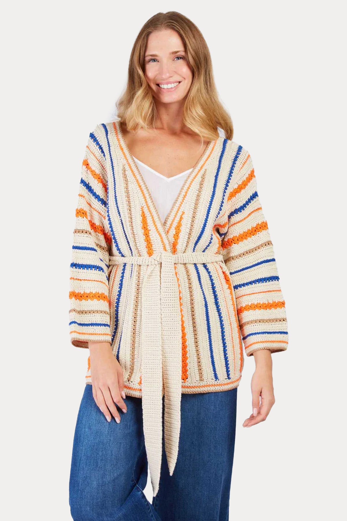 Rene Derhy Firmine Renkli Örgü Kemerli Triko Ceket