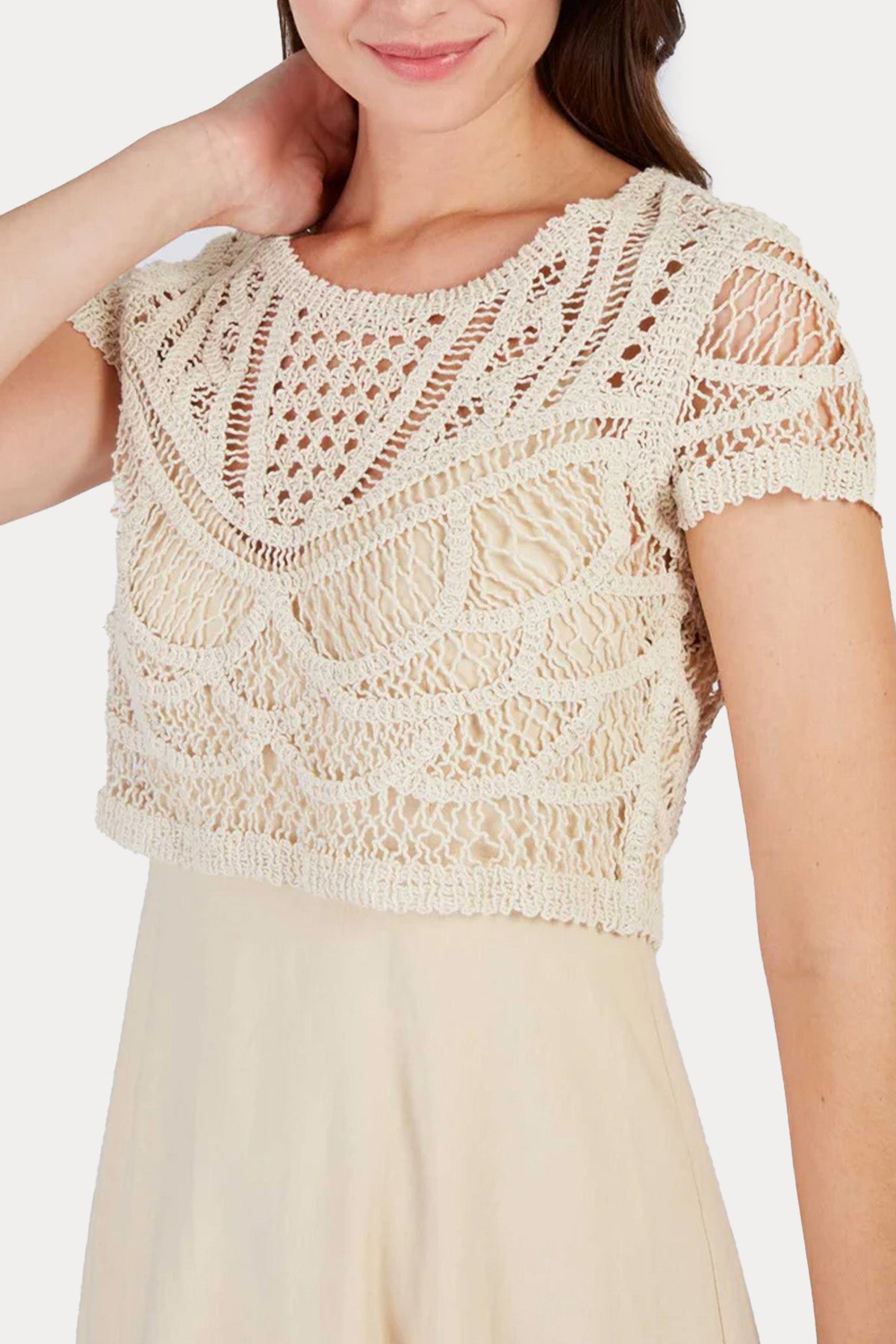 Rene Derhy Circe Örgü Detaylı Midi Keten Elbise