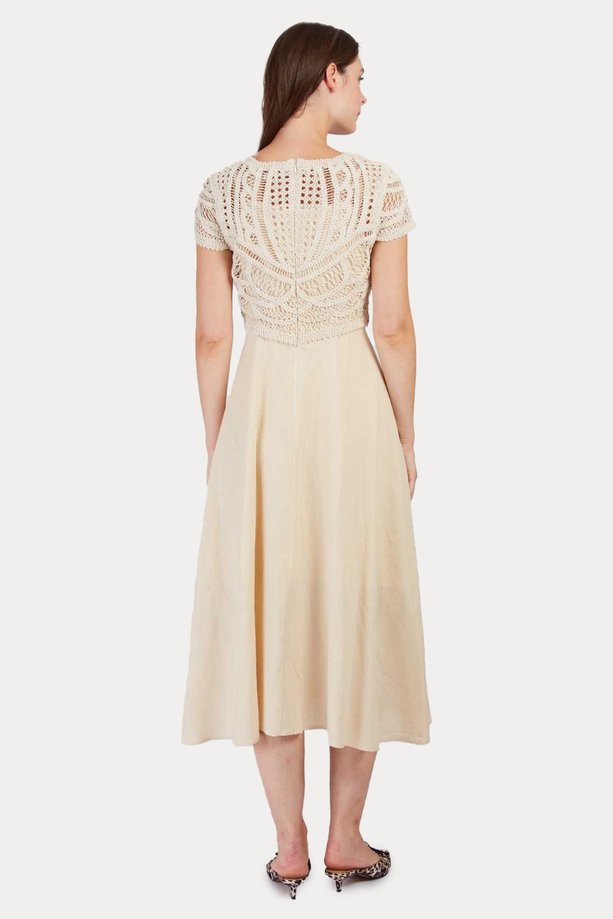 Rene Derhy Circe Örgü Detaylı Midi Keten Elbise