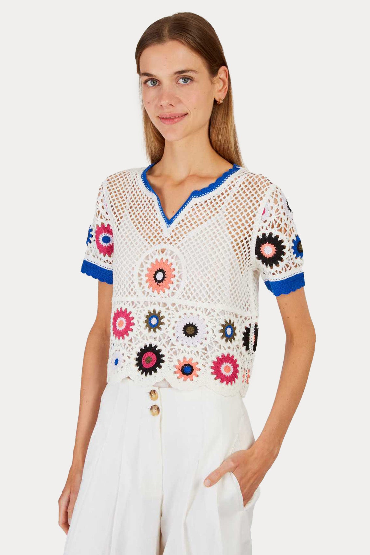 Rene Derhy Eden Renkli Nakış Desenli Örgü Triko