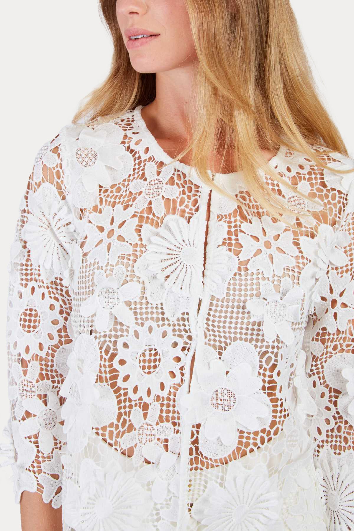 Rene Derhy Jeannette Lazer Kesim Dantel Nakışlı Triko Ceket