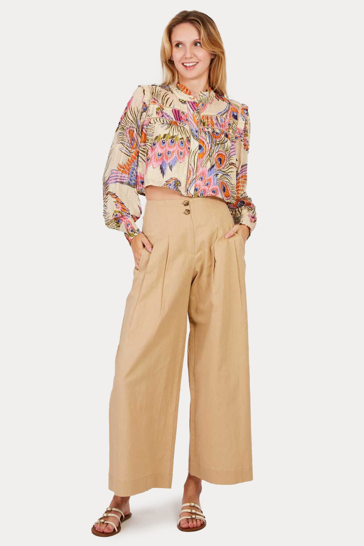 Rene Derhy Daisy Relaxed Fit Çift Pile Yandan Cepli Keten Pantolon