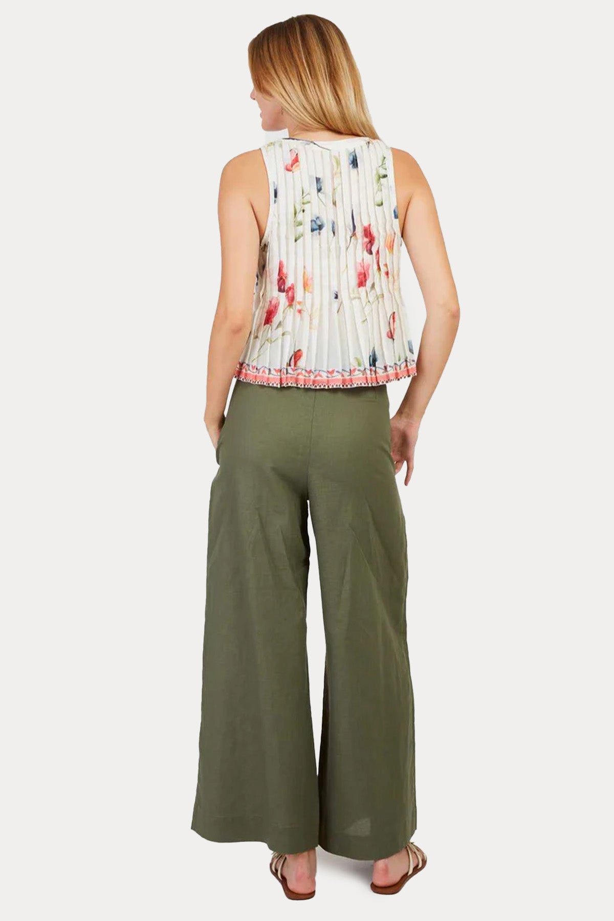 Rene Derhy Daisy Relaxed Fit Çift Pile Yandan Cepli Keten Pantolon