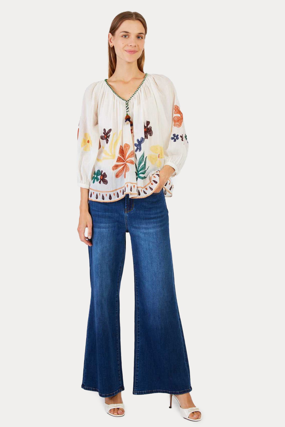 Rene Derhy Bedford Loose Fit Renkli Nakışlı Bluz