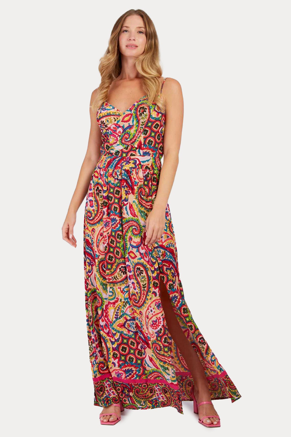 Rene Derhy Paolina Renkli Desenli Askılı Maxi Elbise