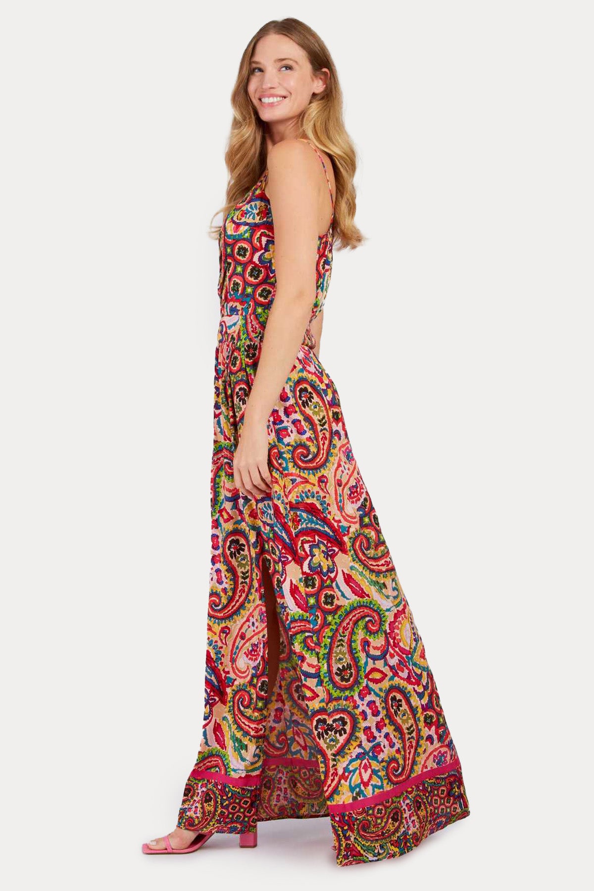 Rene Derhy Paolina Renkli Desenli Askılı Maxi Elbise