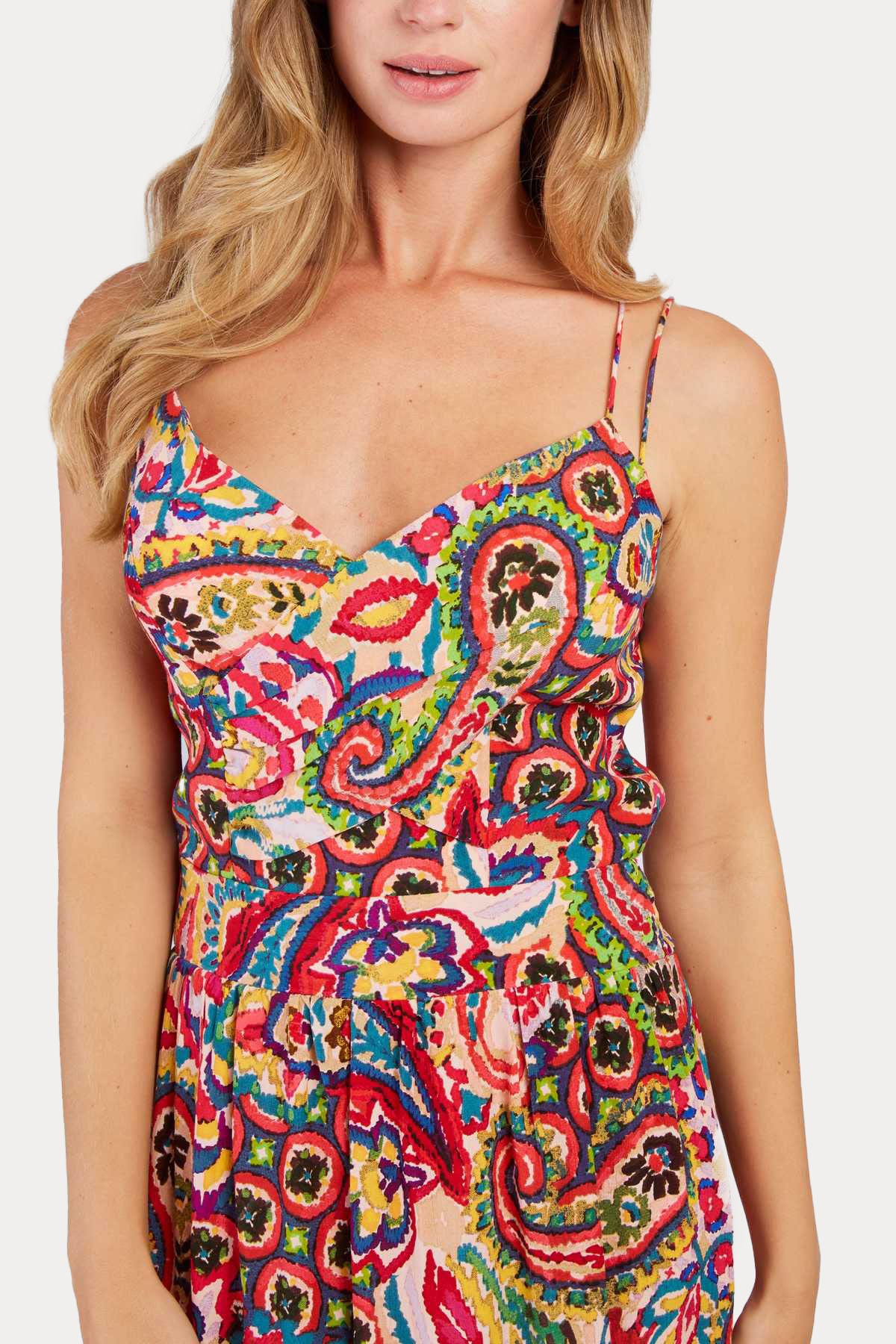 Rene Derhy Paolina Renkli Desenli Askılı Maxi Elbise