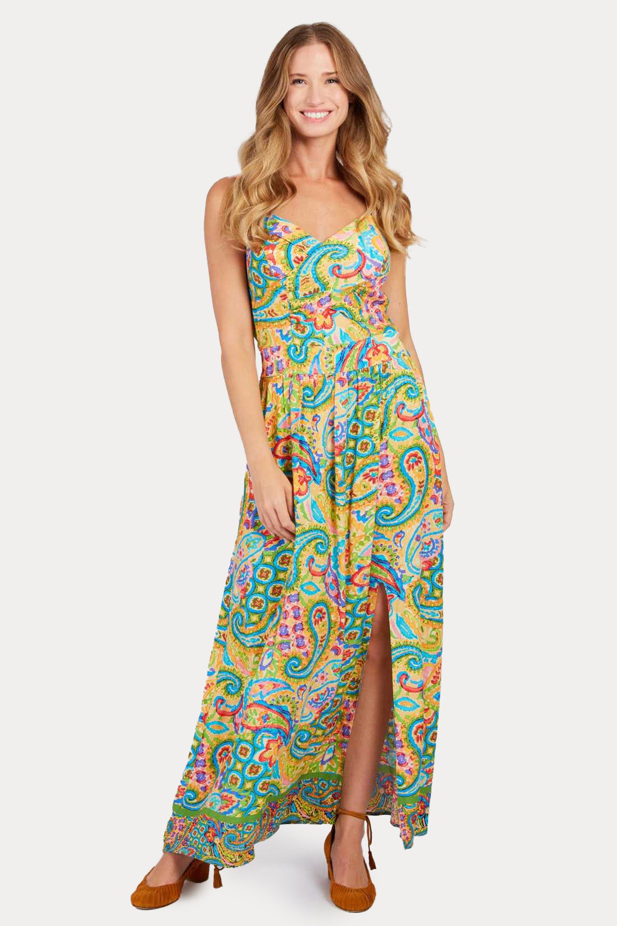 Rene Derhy Paolina Renkli Desenli Askılı Maxi Elbise