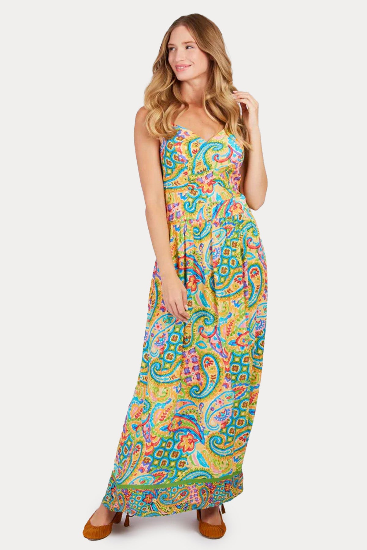 Rene Derhy Paolina Renkli Desenli Askılı Maxi Elbise