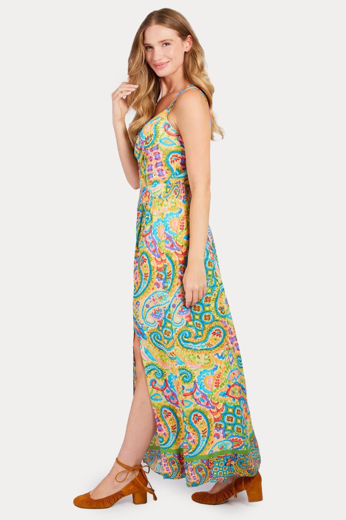 Rene Derhy Paolina Renkli Desenli Askılı Maxi Elbise