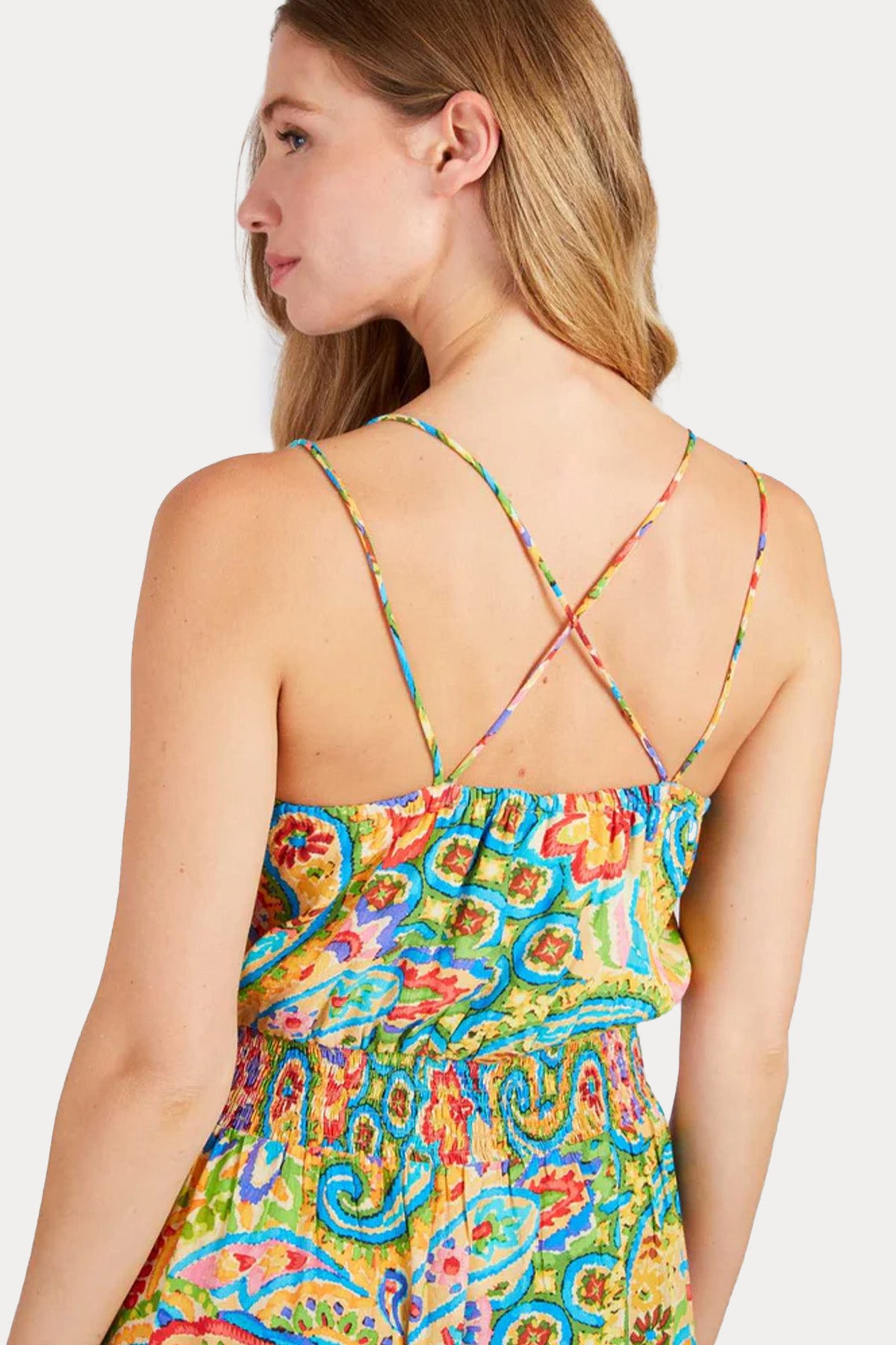 Rene Derhy Paolina Renkli Desenli Askılı Maxi Elbise