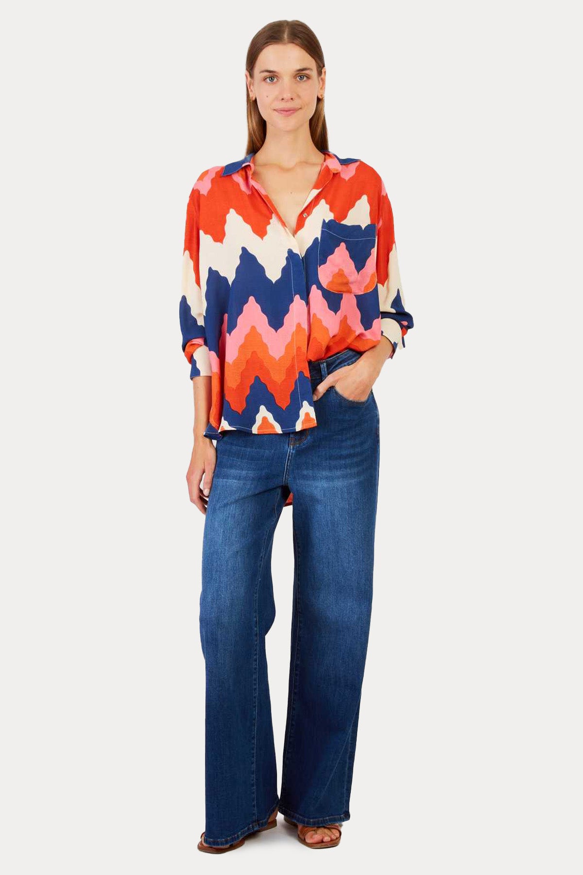 Rene Derhy Louise Classic Straight Fit Zikzak Renkli Desenli Gömlek