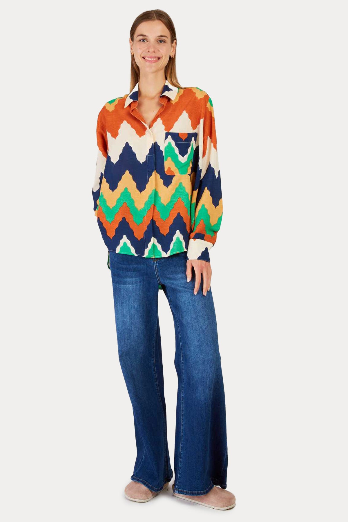 Rene Derhy Louise Classic Straight Fit Zikzak Renkli Desenli Gömlek