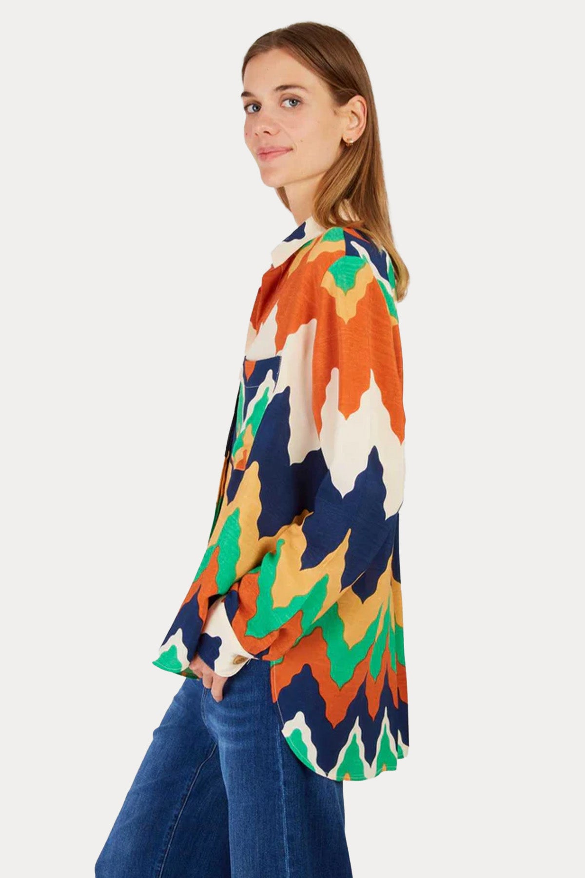 Rene Derhy Louise Classic Straight Fit Zikzak Renkli Desenli Gömlek