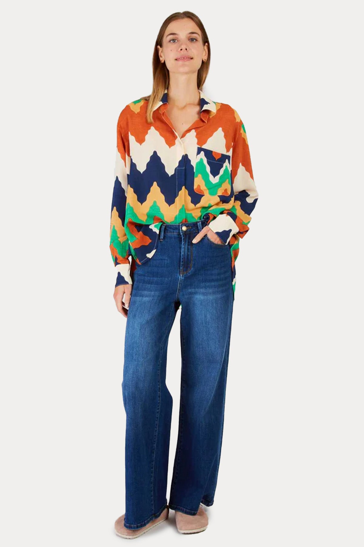 Rene Derhy Louise Classic Straight Fit Zikzak Renkli Desenli Gömlek