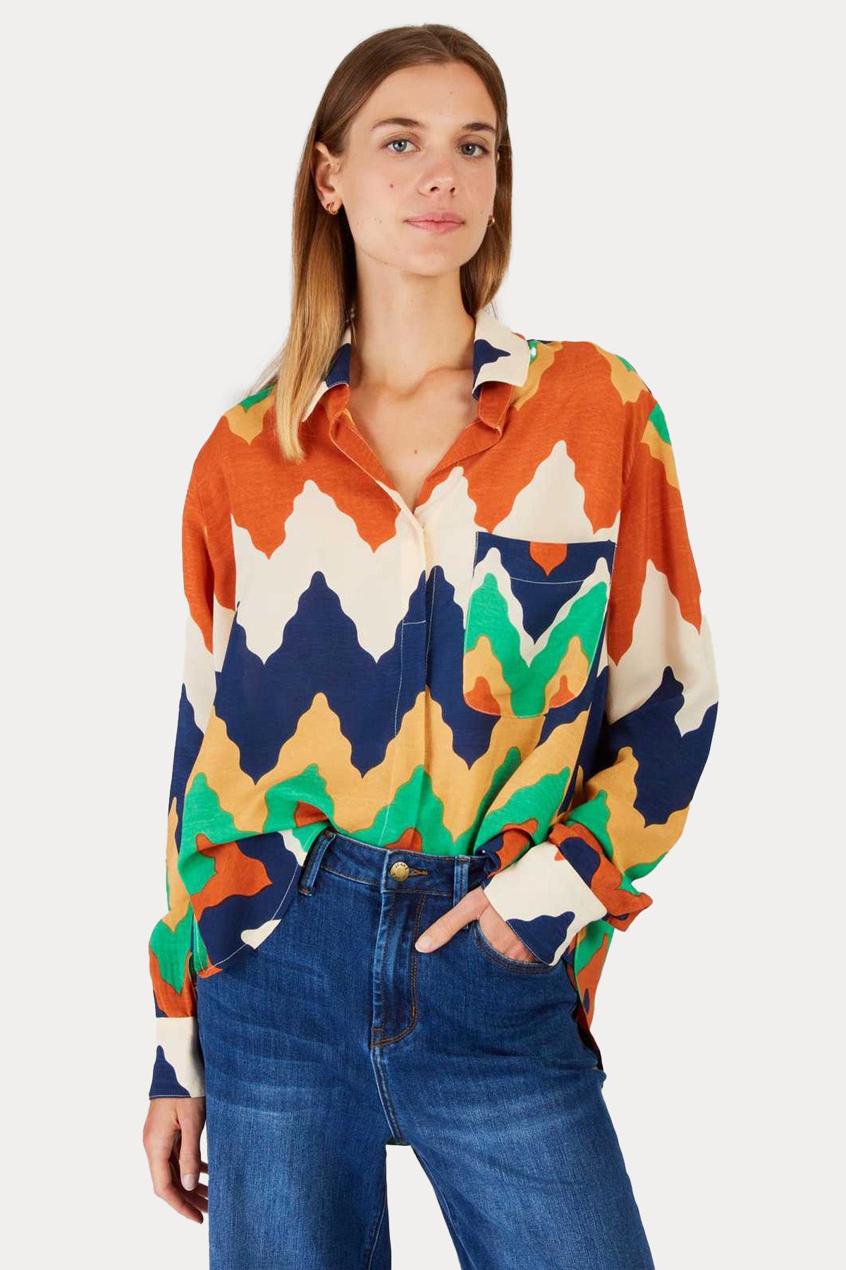 Rene Derhy Louise Classic Straight Fit Zikzak Renkli Desenli Gömlek