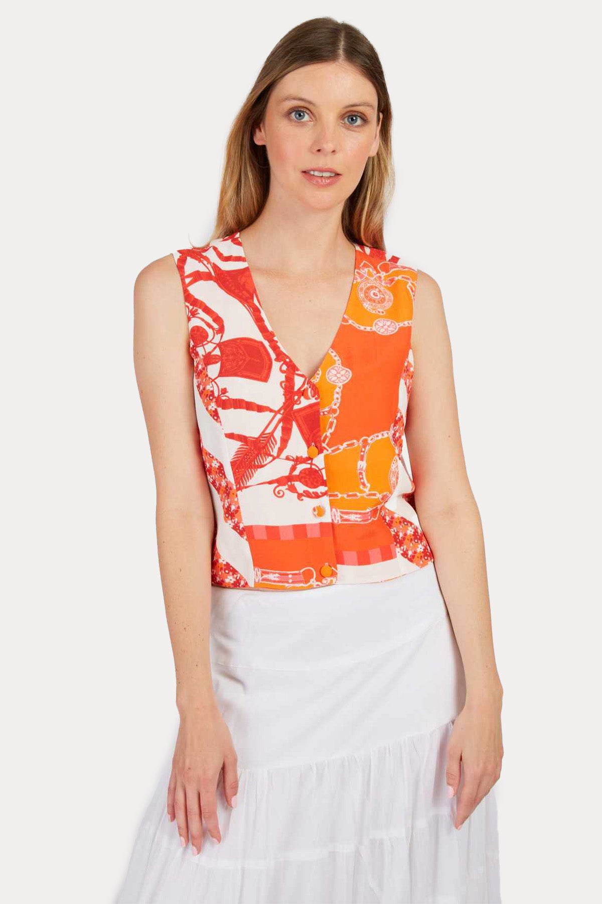 Rene Derhy Lucinda V Yaka Renkli Desenli Yelek