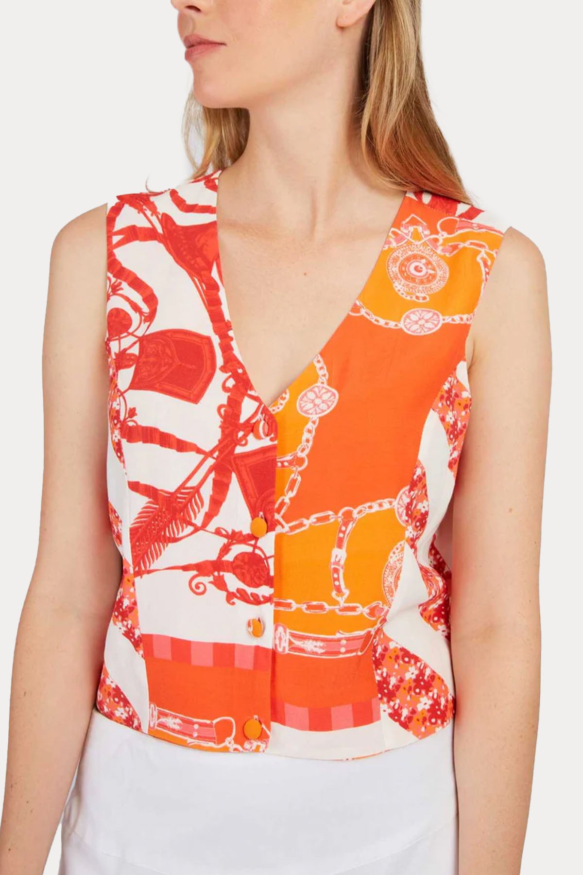 Rene Derhy Lucinda V Yaka Renkli Desenli Yelek