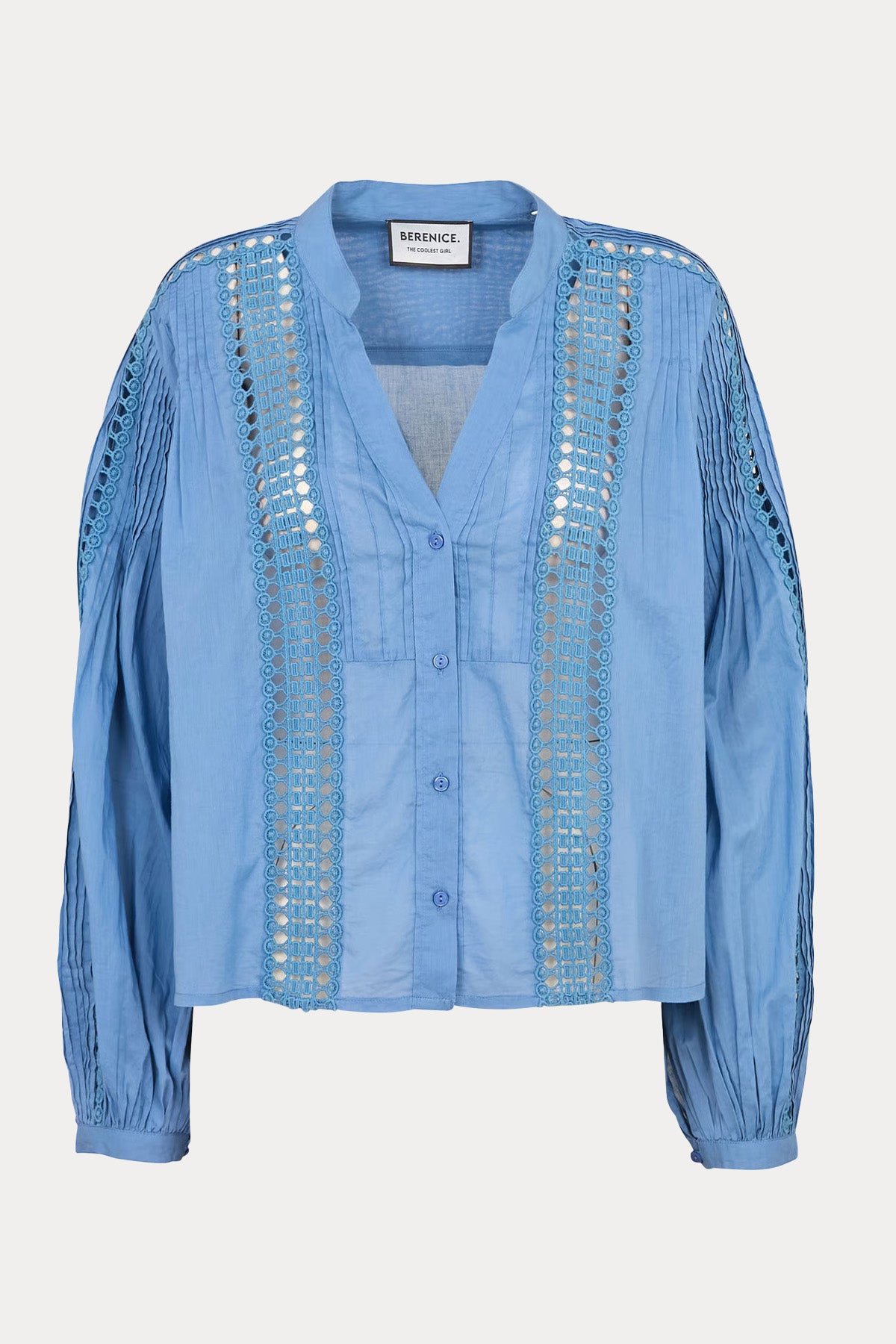 Berenice Celinda Relaxed Fit Dantel Nakışlı Hakim V Yaka Gömlek