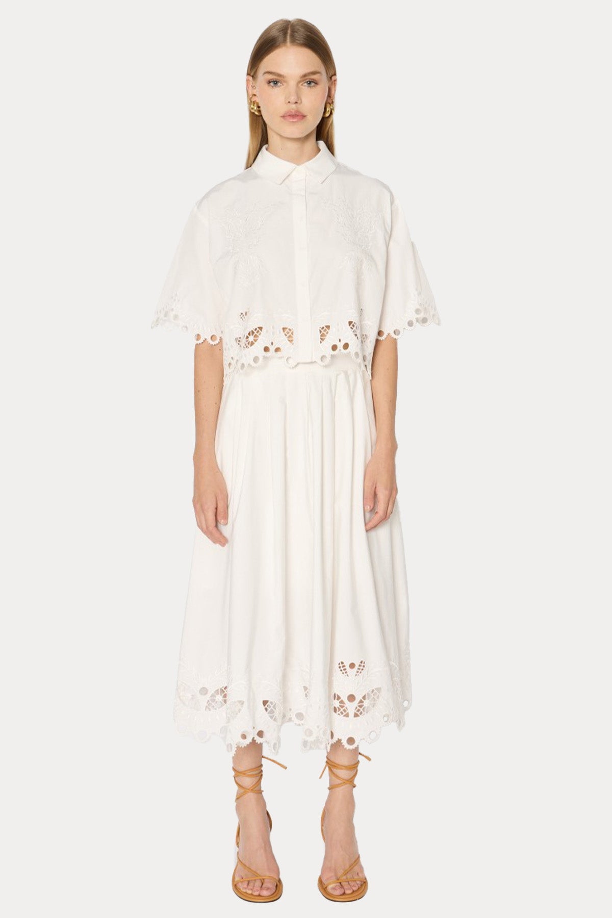 Berenice Chizzy Relaxed Fit Dantel Nakışlı Crop Gömlek