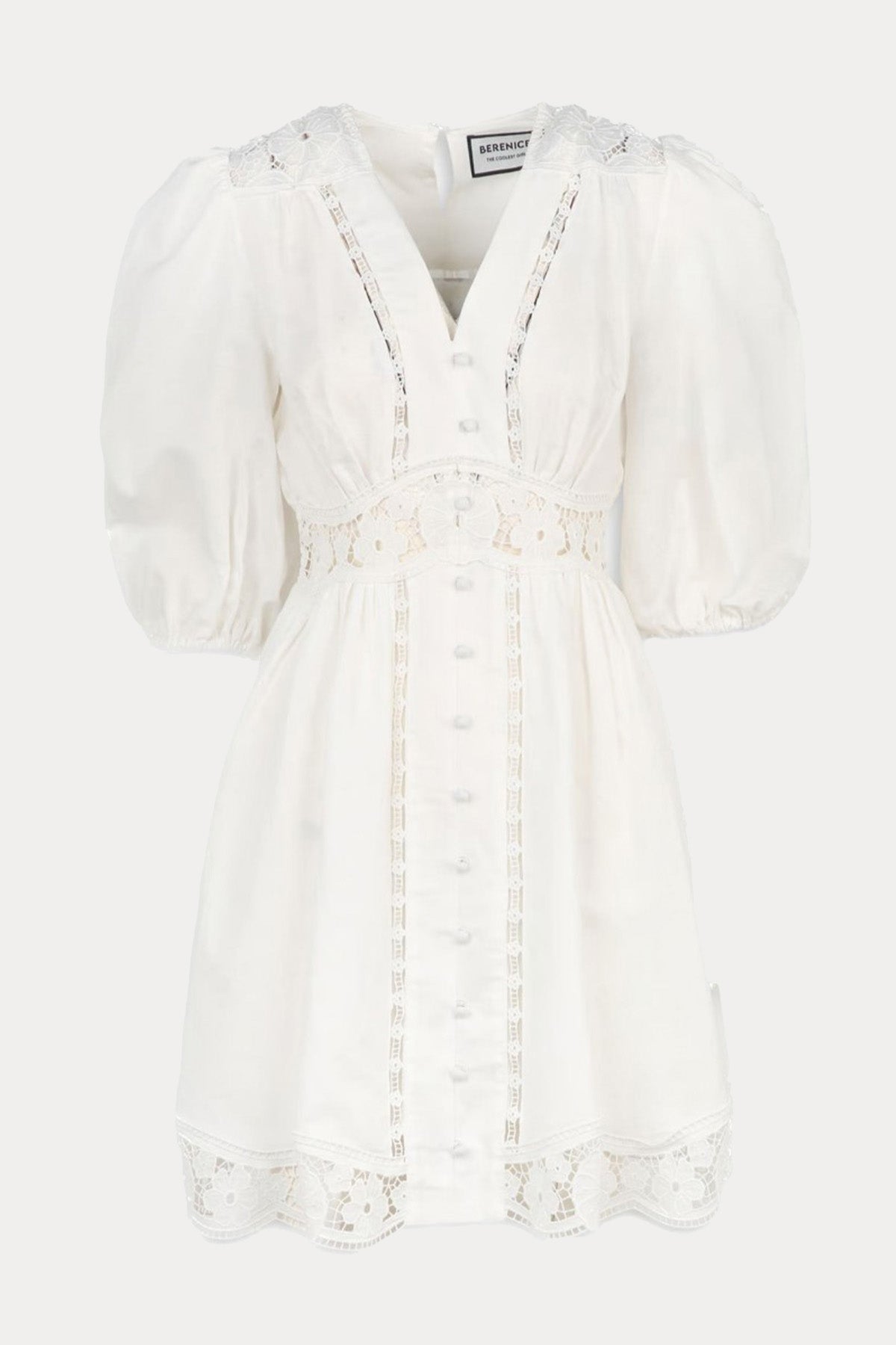 Berenice Roodie Dantel Nakışlı Mini Keten Elbise