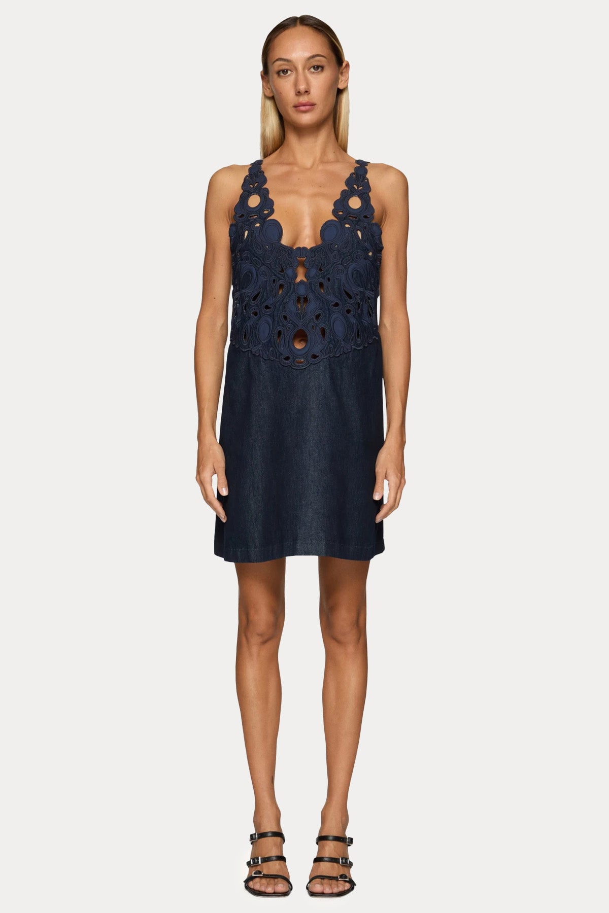 Dondup Lazer Kesim Nakışlı Mini Elbise