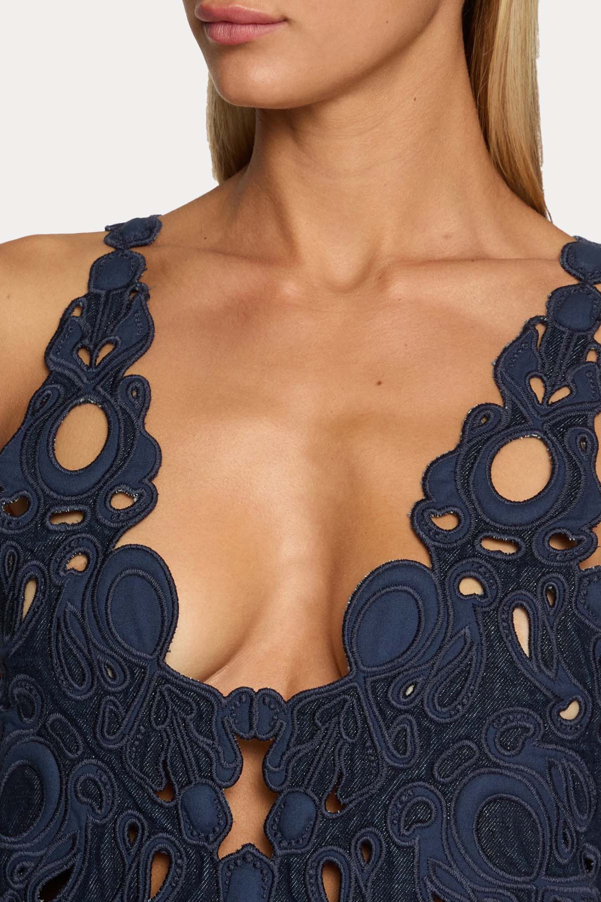 Dondup Lazer Kesim Nakışlı Mini Elbise