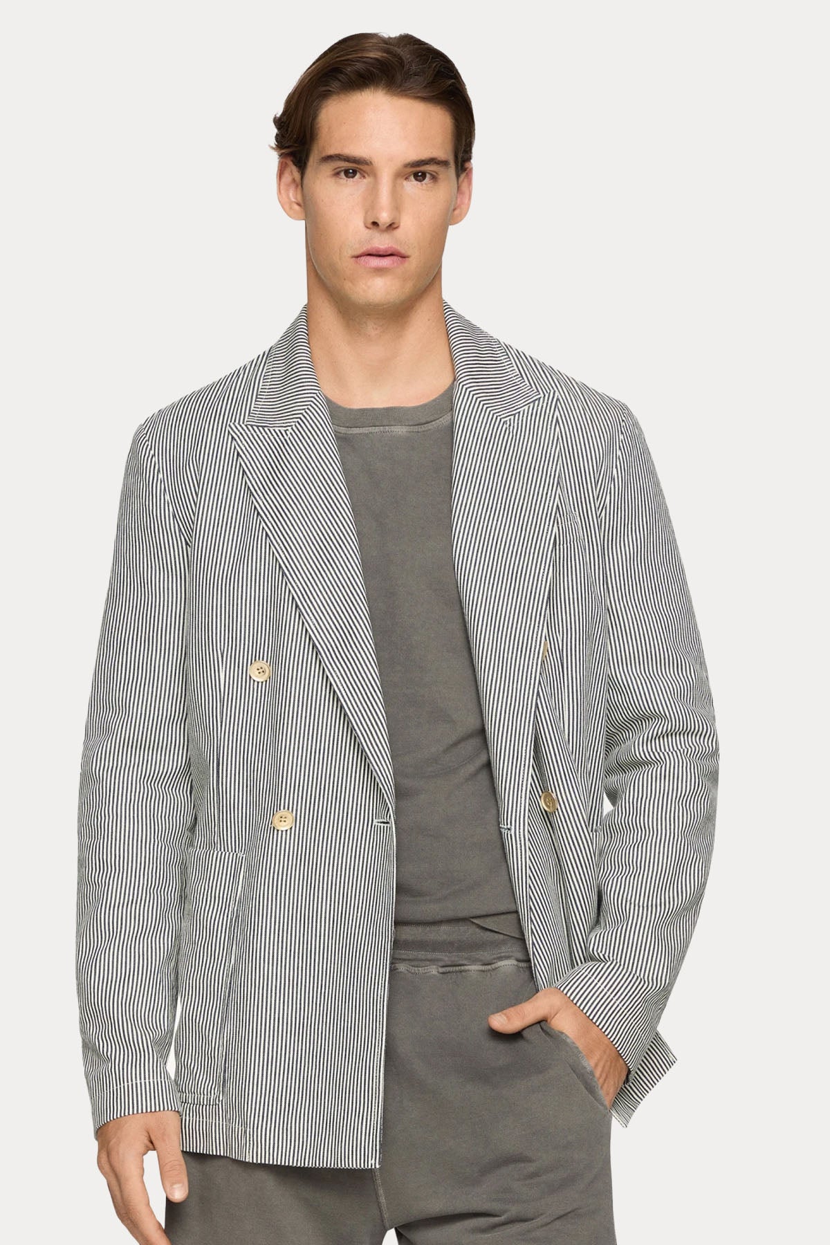 Dondup Çizgili Kruvaze Spor Blazer Ceket