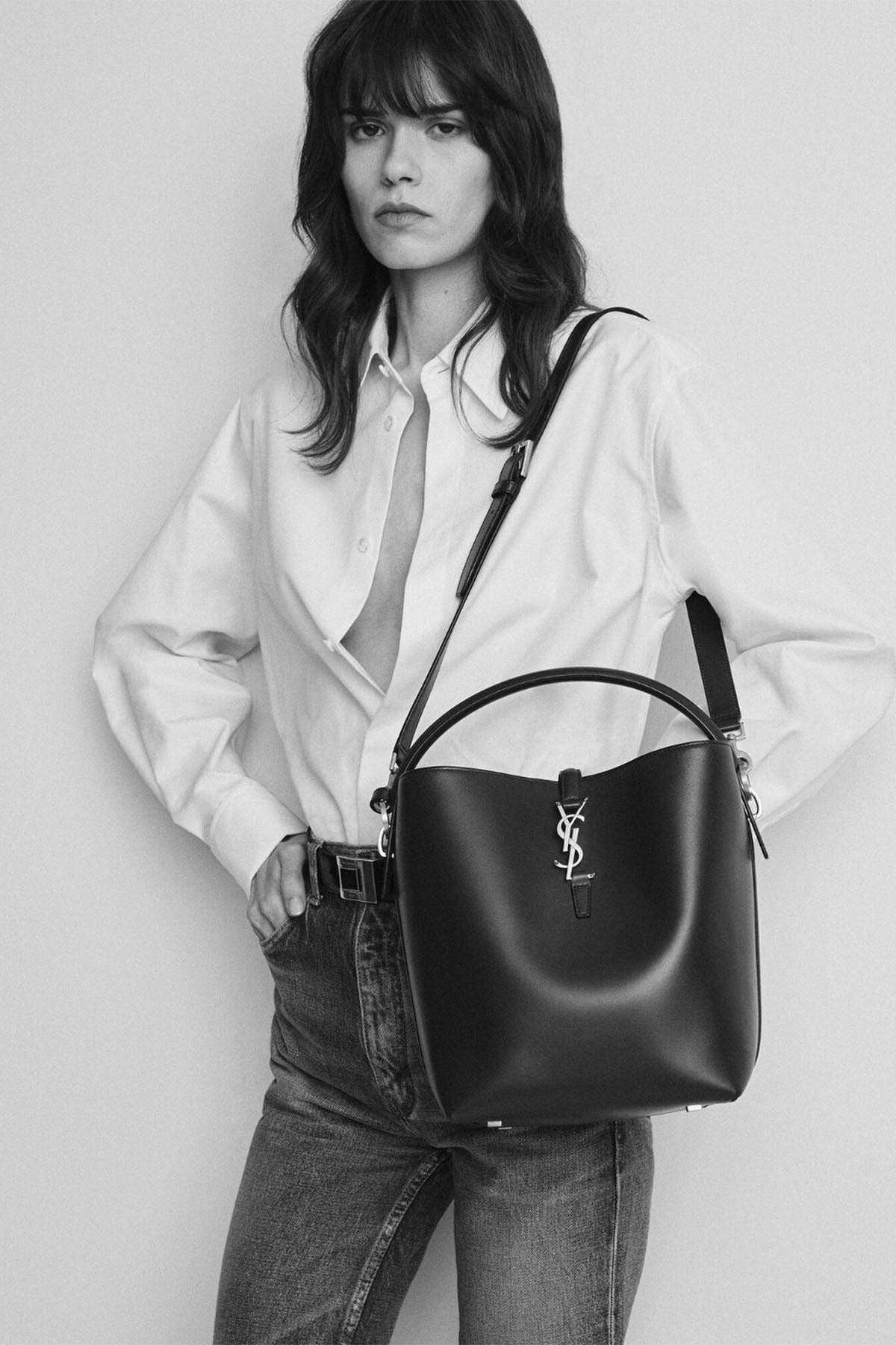 Saint Laurent Logolu Medium Deri Omuz Çantası