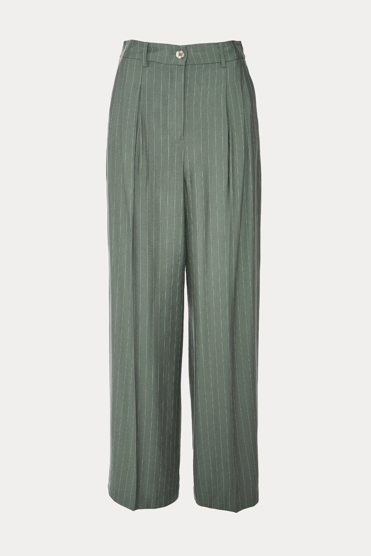 Bsb Regular Fit Yüksek Belli Çift Pile Çizgili Pantolon