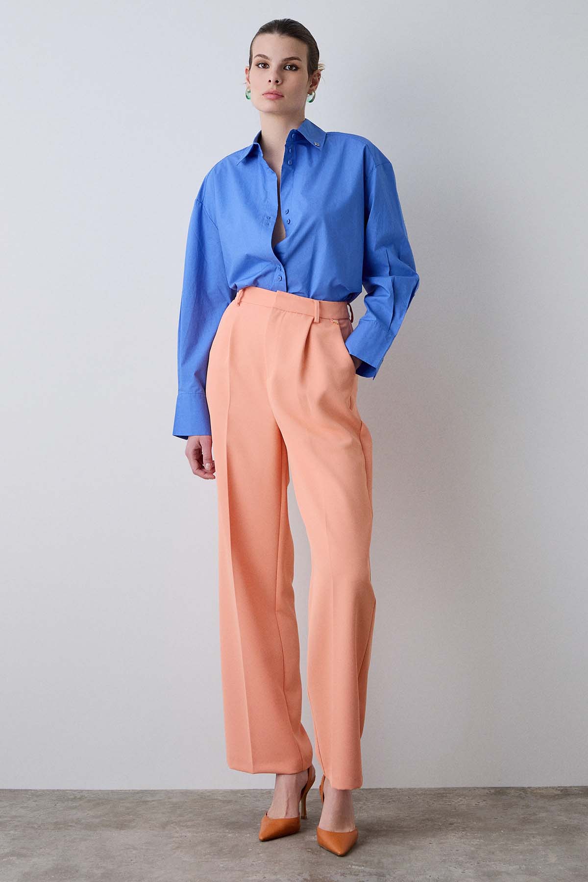 Bsb Regular Fit Yüksek Belli Tek Pile Yandan Cepli Pantolon