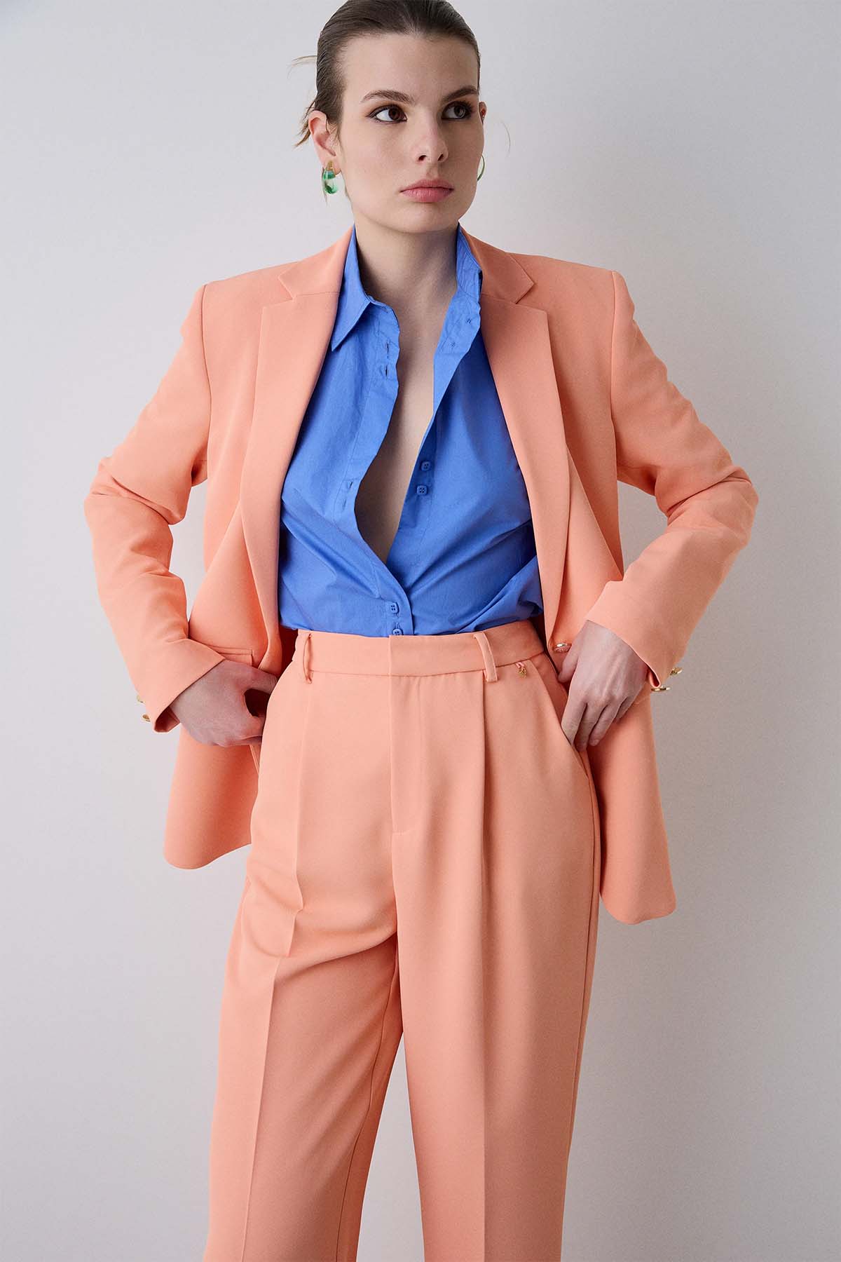 Bsb Regular Fit Yüksek Belli Tek Pile Yandan Cepli Pantolon