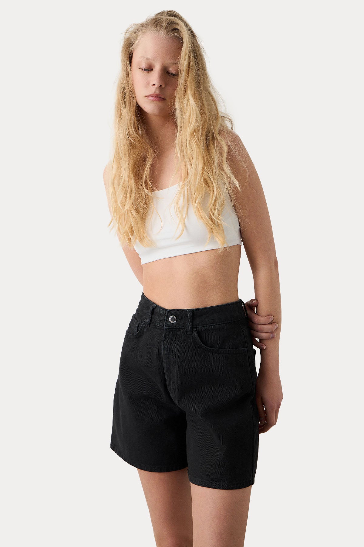 Bsb Regular Fit Yüksek Bel Denim Şort