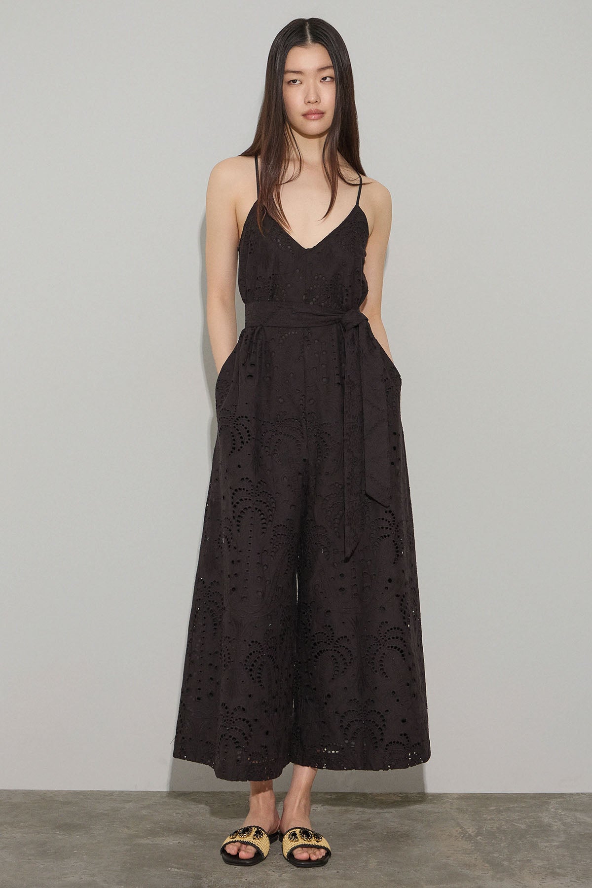 Bsb Regular Fit Lazer Kesim Dantel Nakış Kemerli Tulum