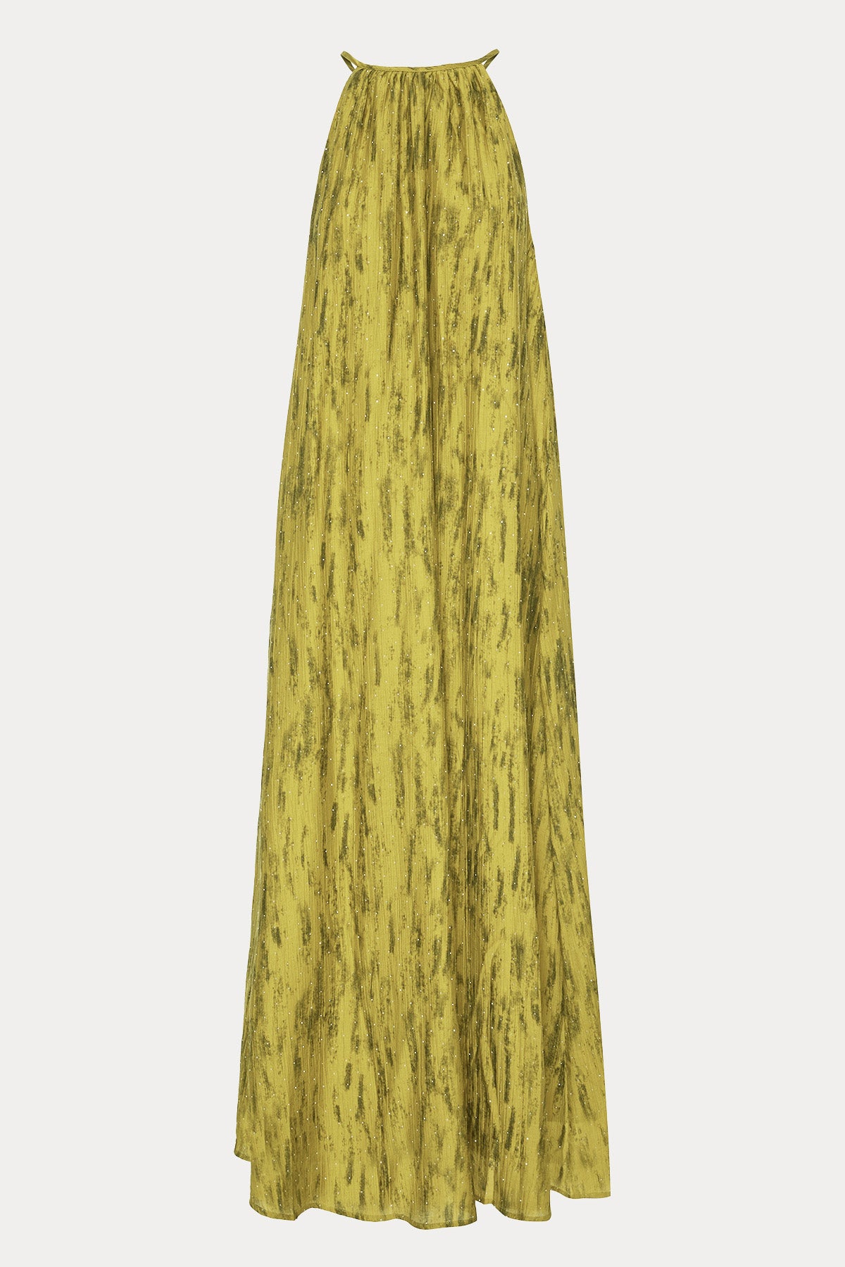 Bsb Boyundan Bağlamalı Pileli Desenli Maxi Elbise