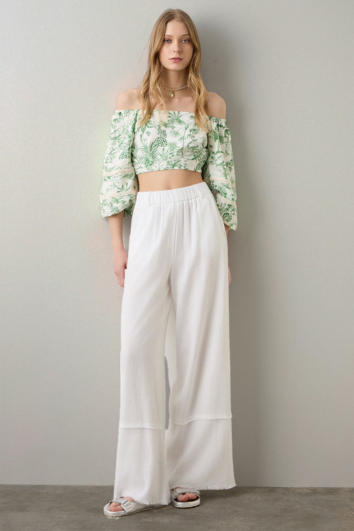 Bsb Straplez Yaka Desenli Crop Bluz