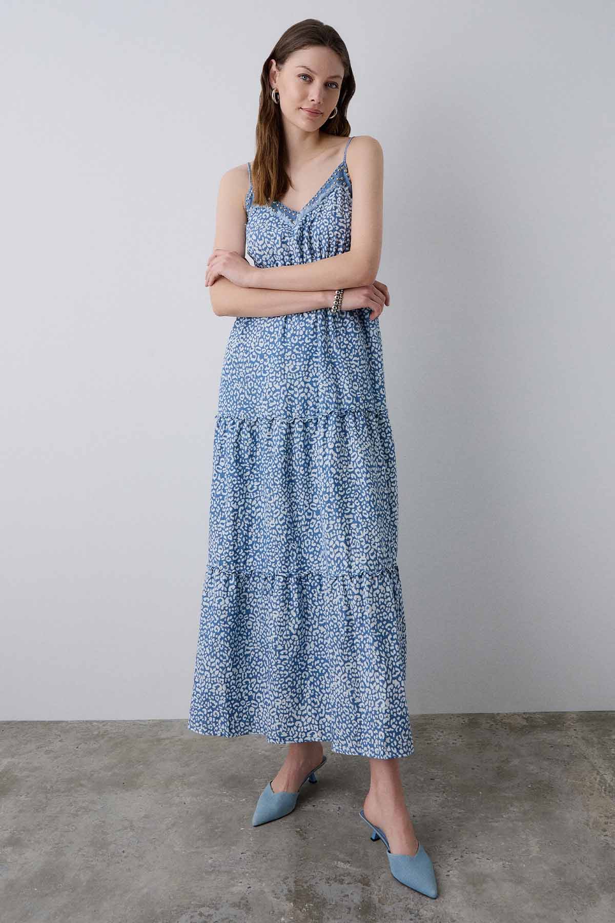 Bsb Askılı Trok Detaylı Maxi Elbise